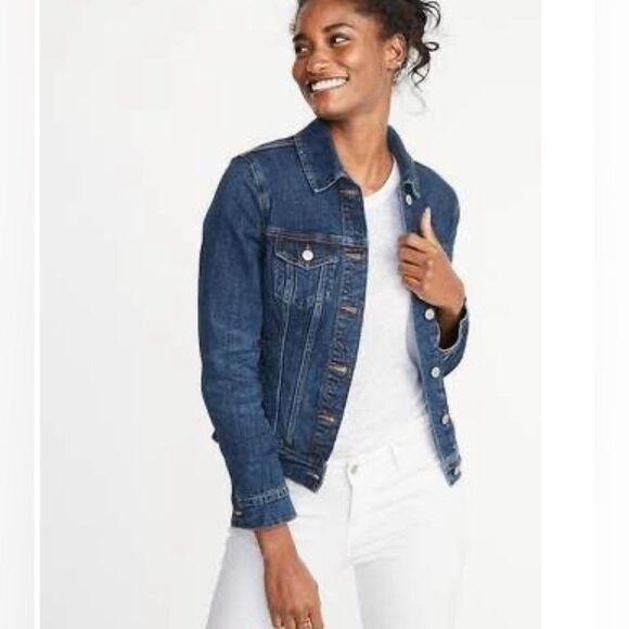 Old navy dark blue western flare denim jean jacket size small - Picture 1 of 8